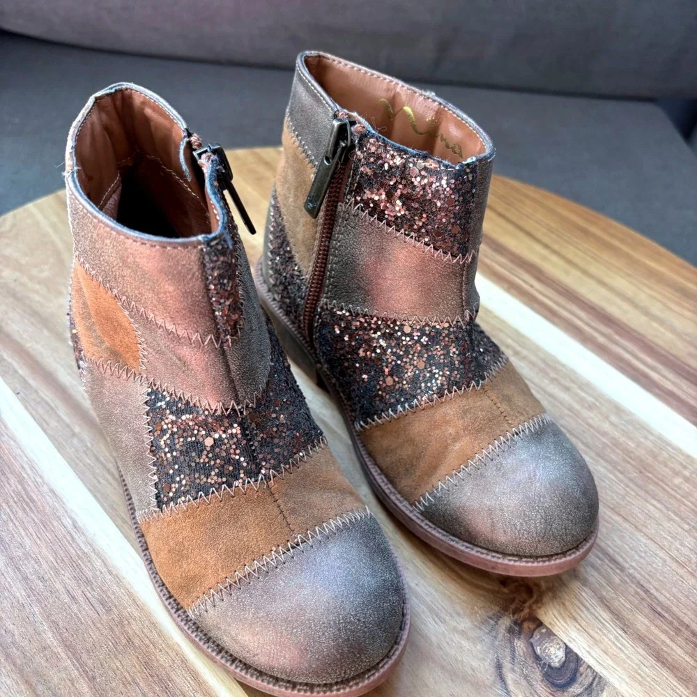 Nina Kids Rose Gold Glitter Patchwork Ankle Boots size 10